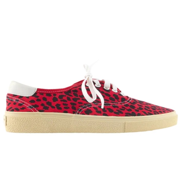Saint Laurent Paris Red/Black Leopard Print Canvas Skate Low Top Sneakers - Picture 5 of 16